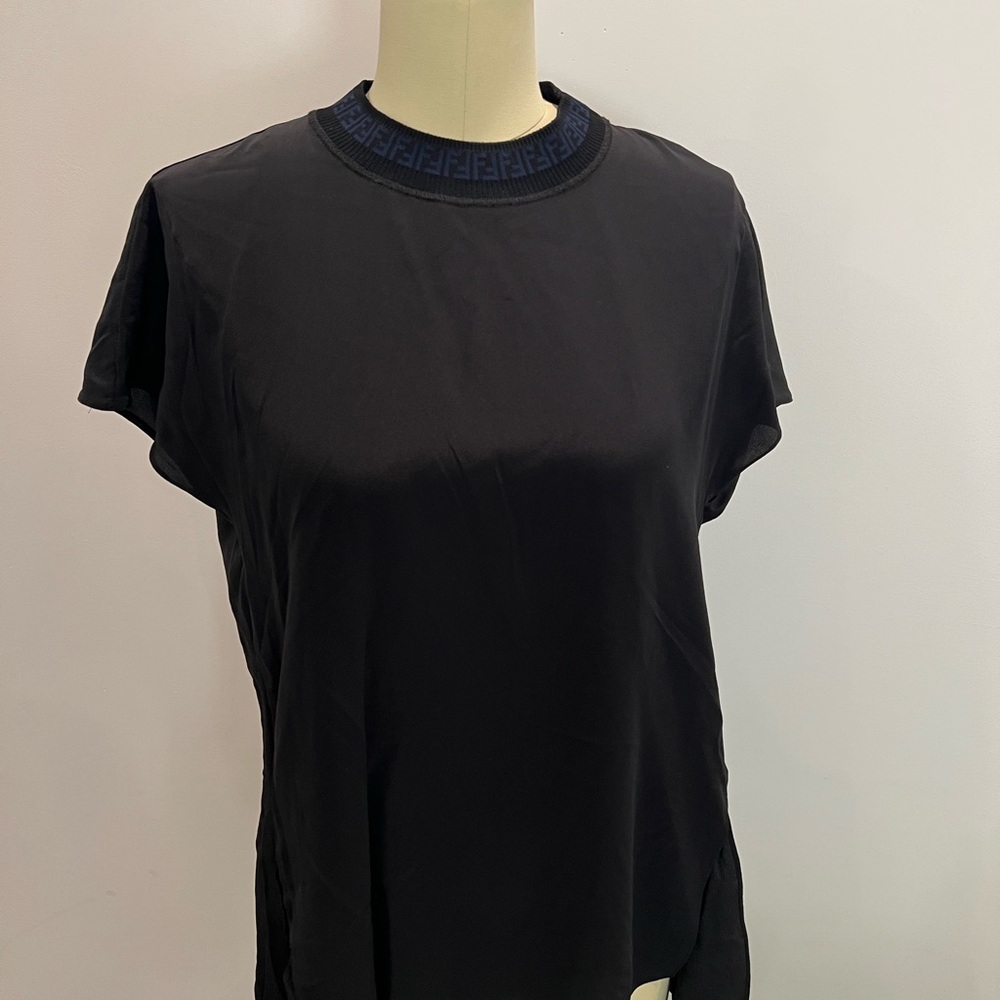 Fendi Black and Navy Short Sleeve Tee
